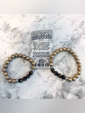 Set of 2 Lava Diffuser Bracelets with Natural Lava and Tiger’s Eye Gemstones